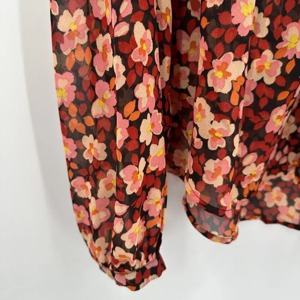 SANCTUARY NWT Tie Neck Floral Ruffle Blouse in Strawberry Fields // XL - Picture 9 of 14